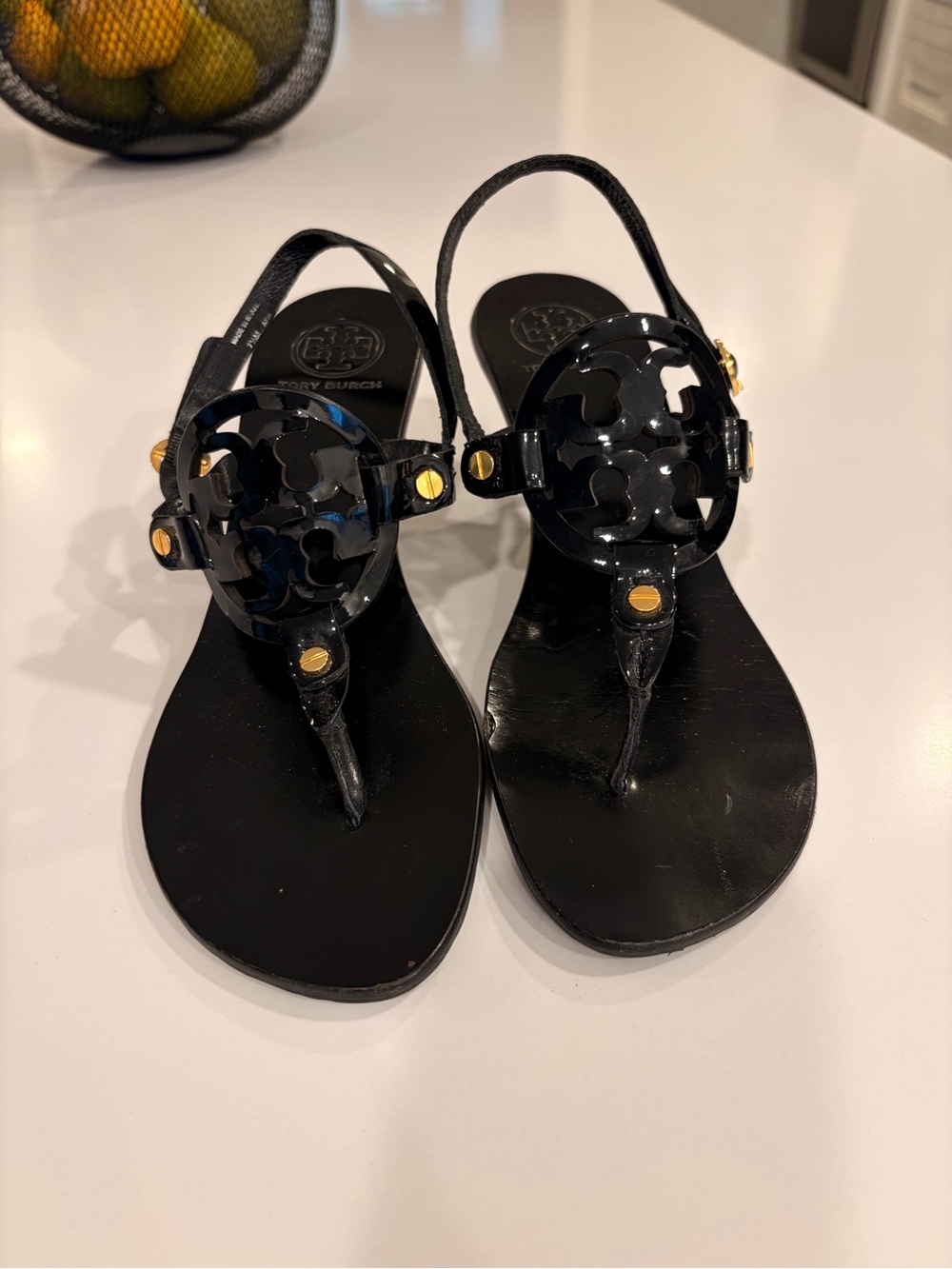 Tory Burch Holly Black Patent Sandals size 7.5
